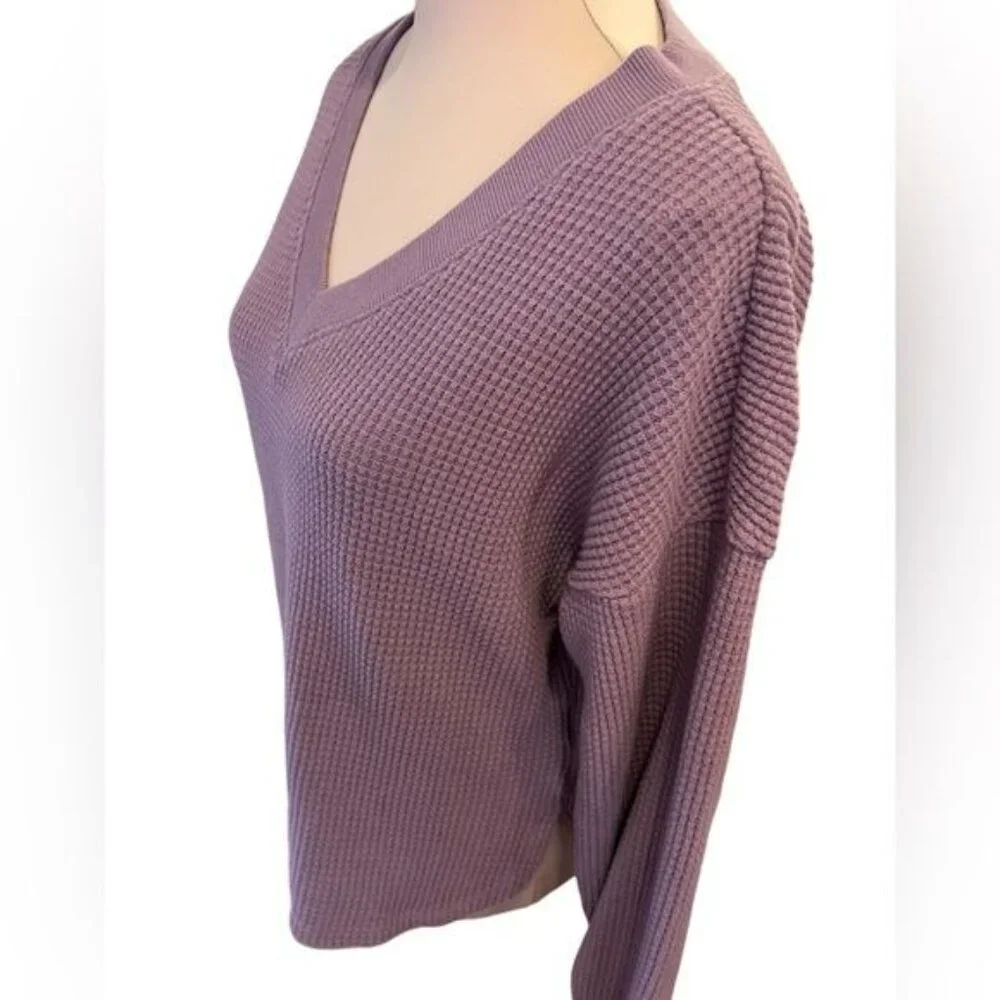 Madewell Waffle Knit V-Neck Long-Sleeve Sweater Size Small Style #NI071 Lavender - Picture 3 of 10